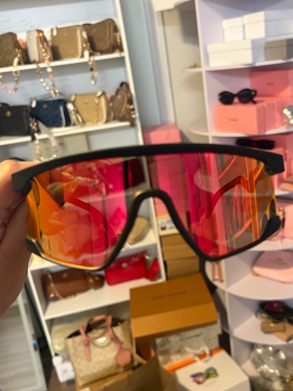 Sport Shield Sunglasses - Pink/Orange Lens